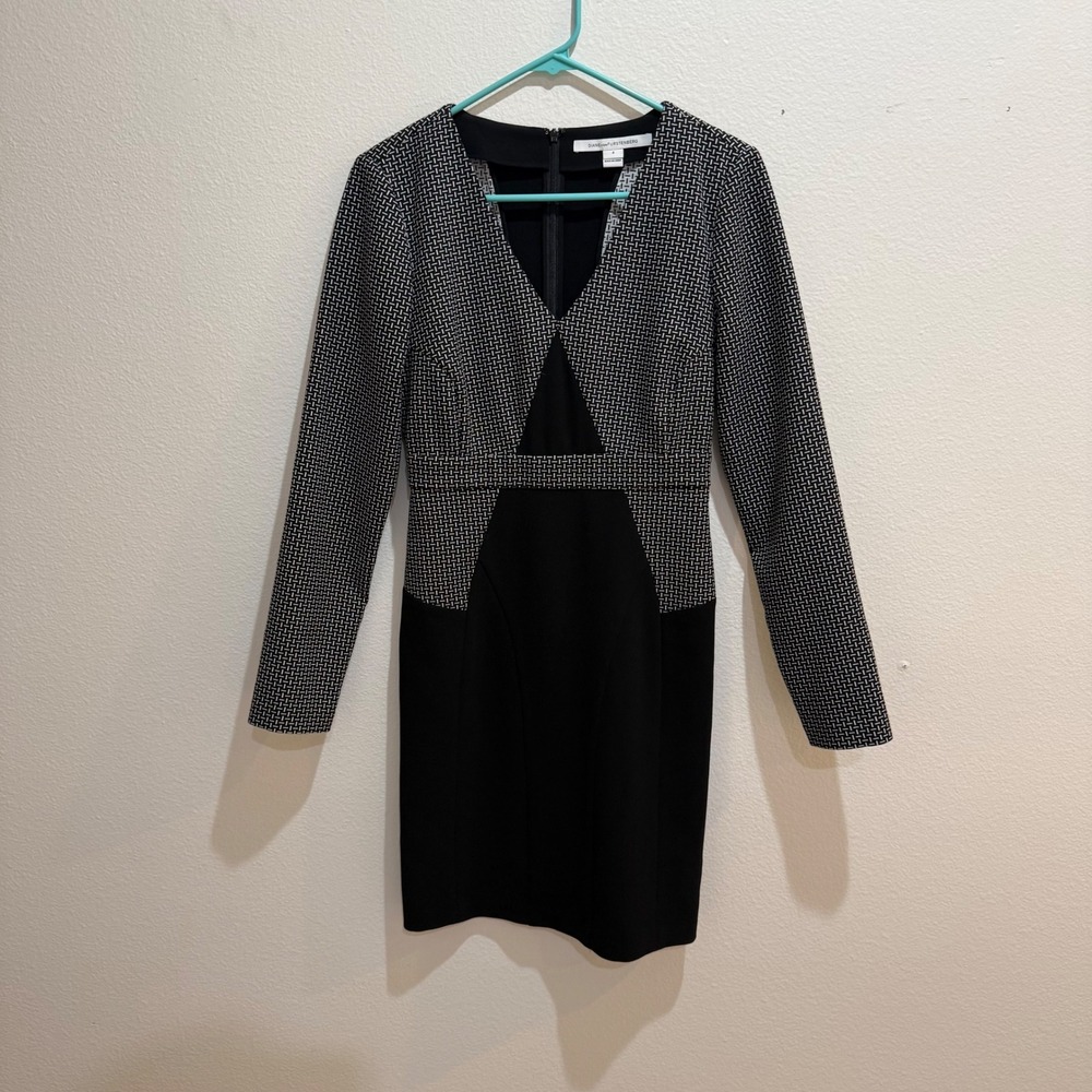 Diane von Furstenberg DVF Black White Geometric Colorblock Sheath Dress 4